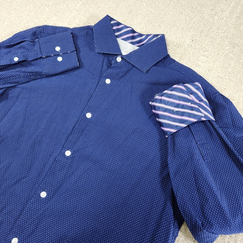 Nordstrom Rack Shirt Men Small Blue Geometric Flip Cuff Button Up Luxury Wealth